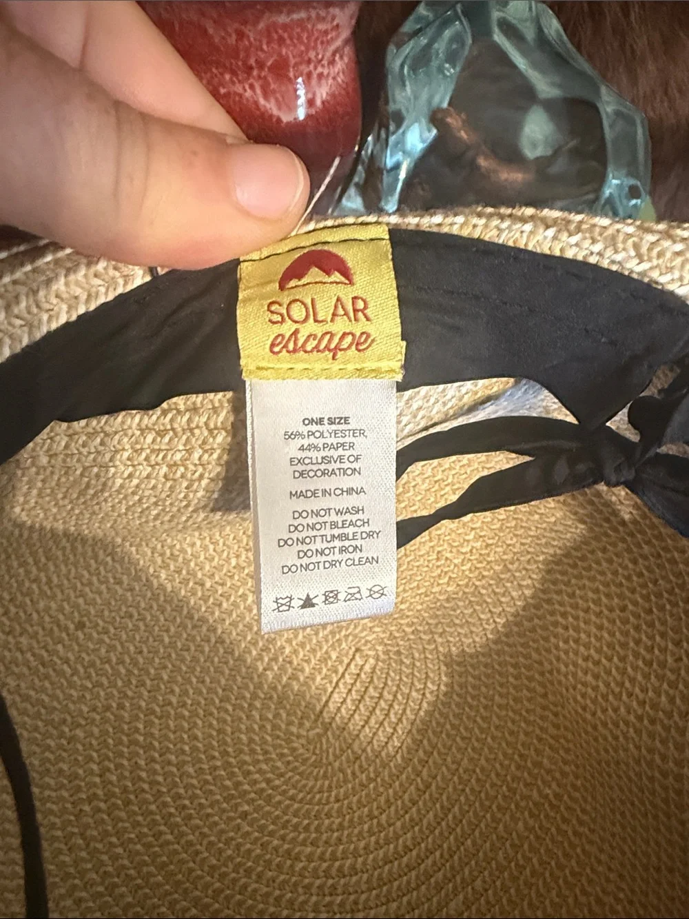 Women's Cream Straw Sun Hat with Black Band and Chin Tie OS (6006)